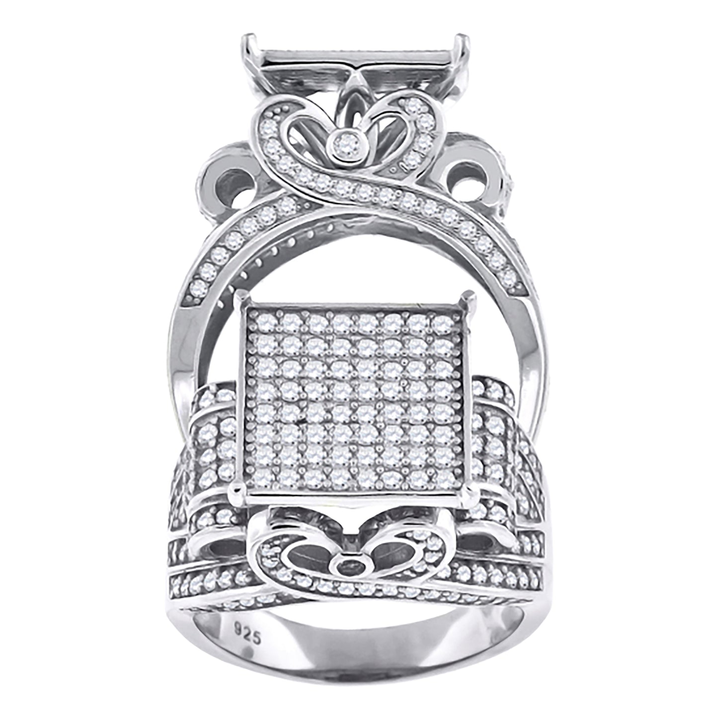 Sterling Silver Men's Cubic-Zirconia Square Head Fashion Bridal Anniversary Wedding Engagement Band Ring