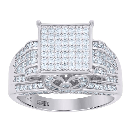Sterling Silver Men's Cubic-Zirconia Square Head Fashion Bridal Anniversary Wedding Engagement Band Ring