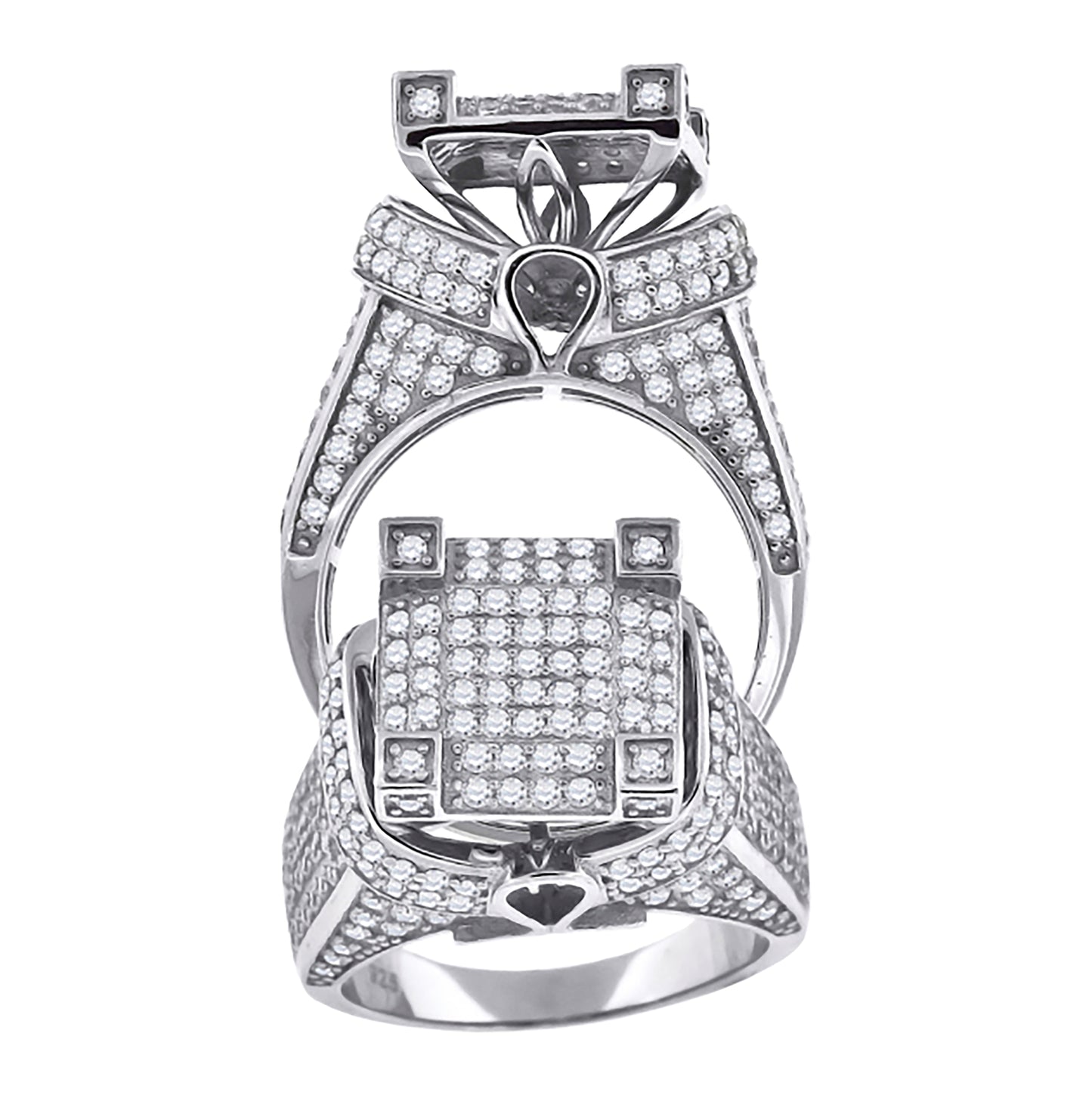Sterling Silver Mens Cubic-Zirconia Square Head Fashion Bridal Anniversary Wedding Engagement Band Ring