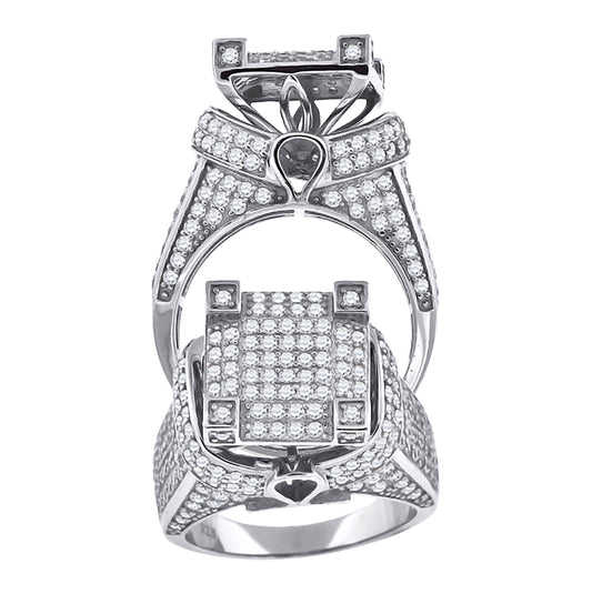 Sterling Silver Mens Cubic-Zirconia Square Head Fashion Bridal Anniversary Wedding Engagement Band Ring