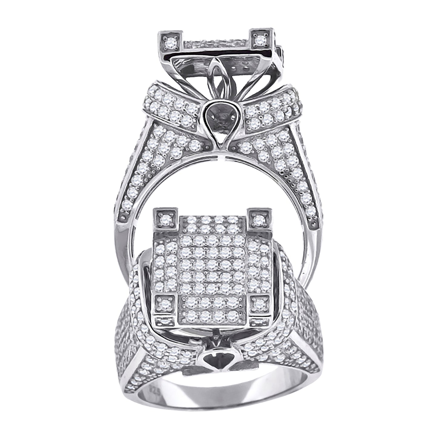 Sterling Silver Mens Cubic-Zirconia Square Head Fashion Bridal Anniversary Wedding Engagement Band Ring
