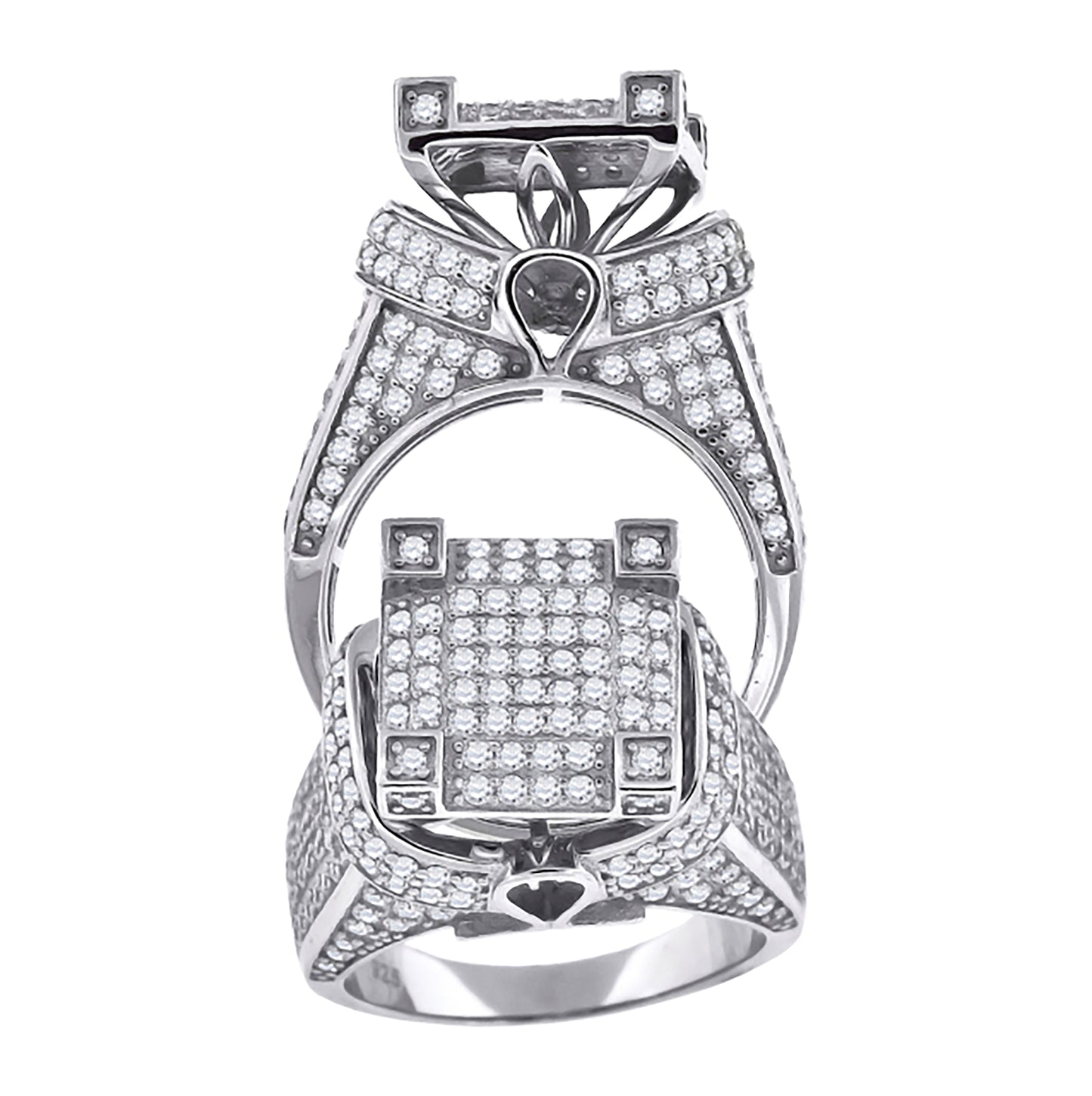 Sterling Silver Mens Cubic-Zirconia Square Head Fashion Bridal Anniversary Wedding Engagement Band Ring