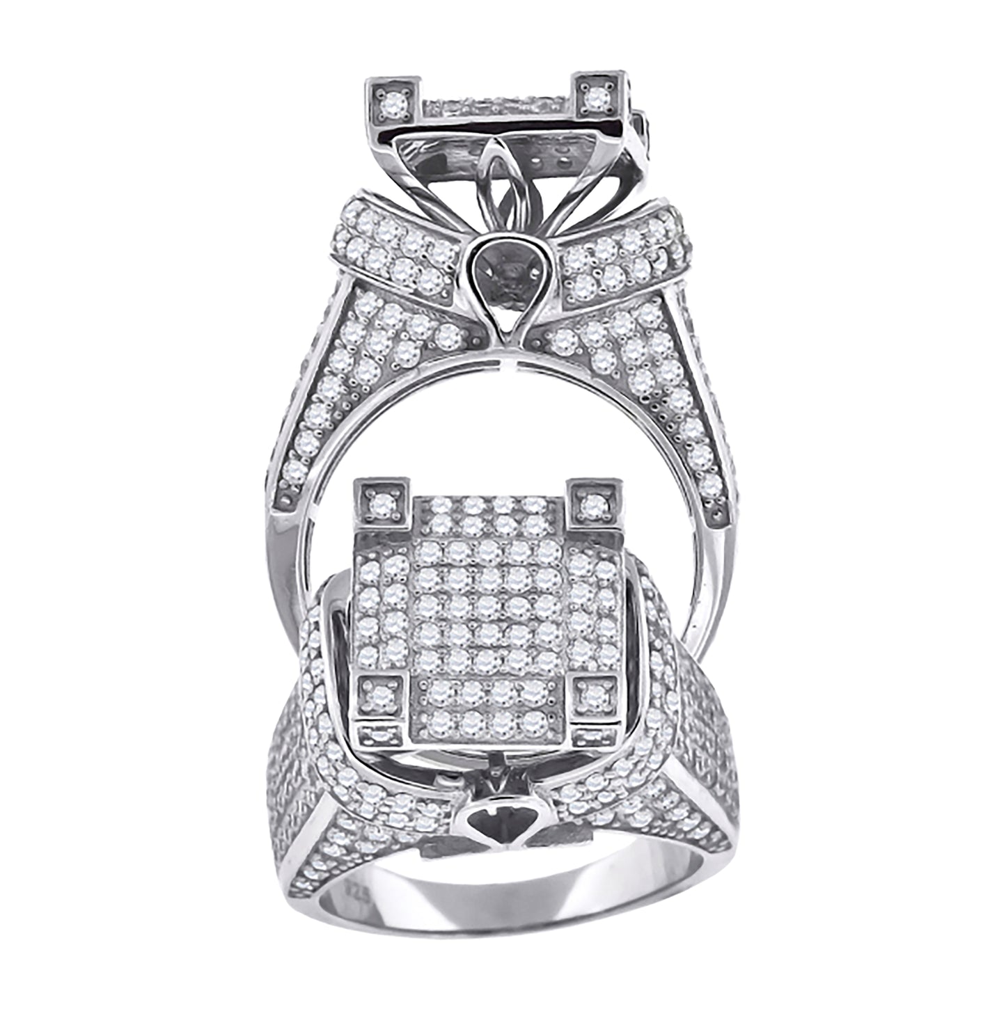 Sterling Silver Mens Cubic-Zirconia Square Head Fashion Bridal Anniversary Wedding Engagement Band Ring