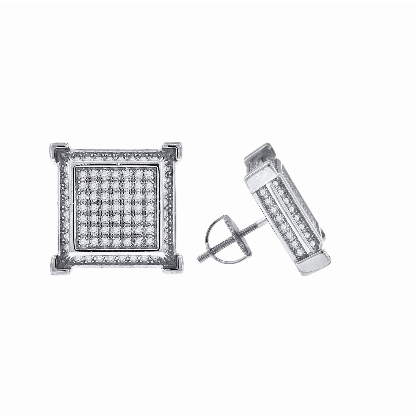 Sterling Silver Or Yellow-Tone Unisex Cubic Zirconia Square Stud Earrings