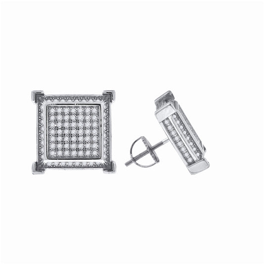 Sterling Silver Or Yellow-Tone Unisex Cubic Zirconia Square Stud Earrings