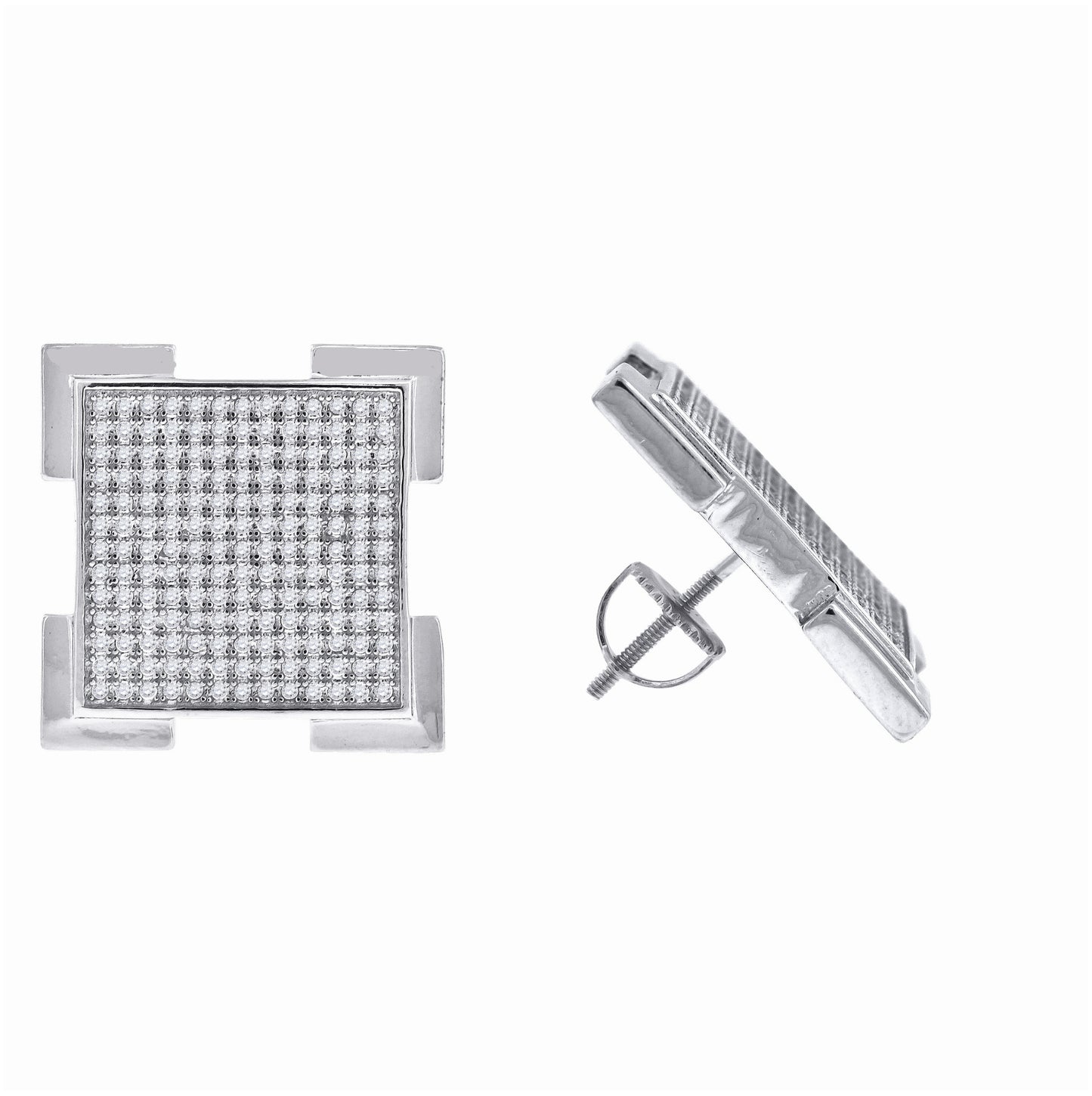 Sterling Silver Or Yellow-Tone Unisex Cubic Zirconia Square Stud Earrings