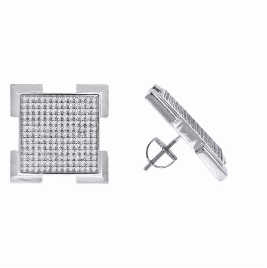 Sterling Silver Or Yellow-Tone Unisex Cubic Zirconia Square Stud Earrings