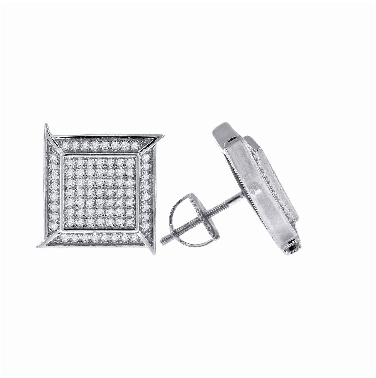 Sterling Silver Or Yellow-Tone Unisex Cubic Zirconia Square Stud Earrings