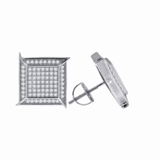 Sterling Silver Or Yellow-Tone Unisex Cubic Zirconia Square Stud Earrings