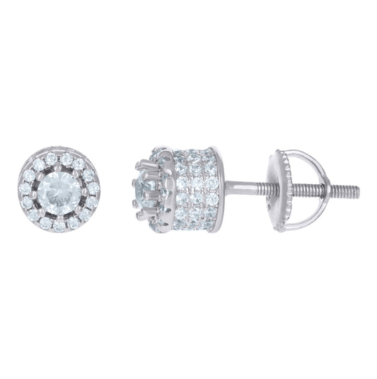 Sterling Silver Womens Cubic Zirconia Round Halo Stud Earrings