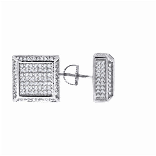 Sterling Silver Or Yellow-Tone Unisex Cubic Zirconia Square Stud Earrings