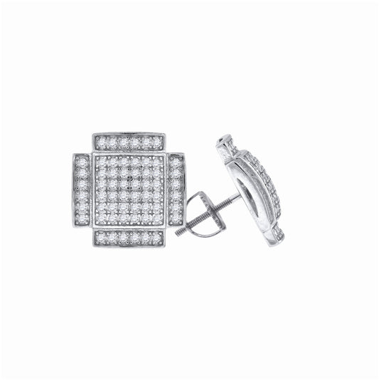 Sterling Silver Or Yellow-Tone Unisex Cubic Zirconia Square Stud Earrings