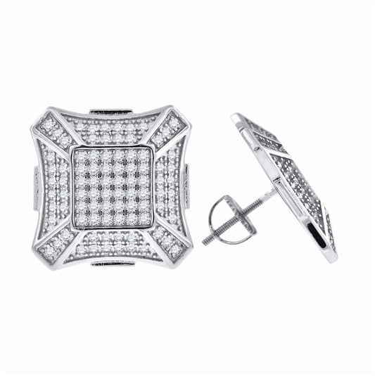 Sterling Silver Or Yellow-Tone Womens Cubic Zirconia Square Stud Earrings