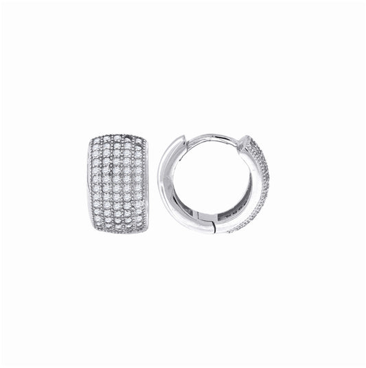 Sterling Silver Womens Cubic Zirconia Five Row Huggie Hoop Earrings
