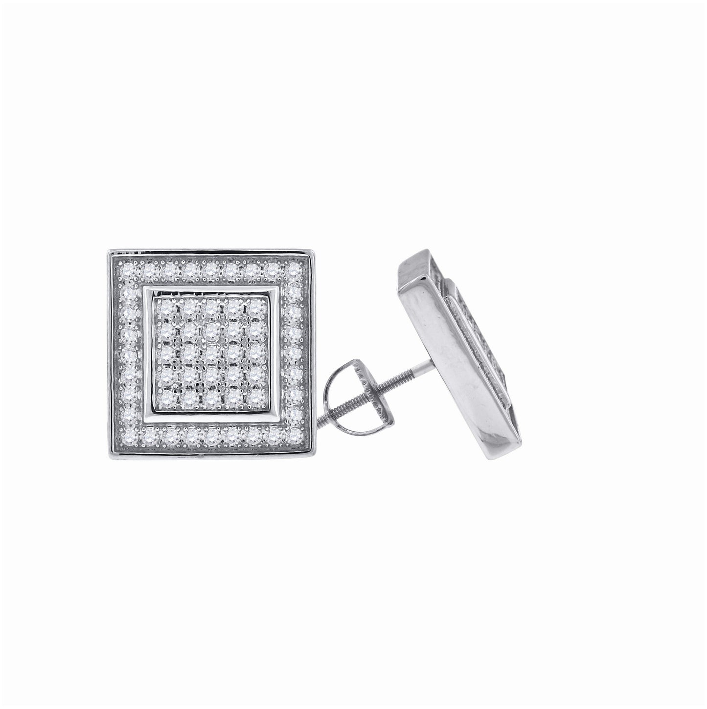Sterling Silver Or Yellow-Tone Womens Cubic Zirconia Square Stud Earrings
