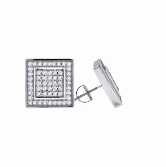 Sterling Silver Or Yellow-Tone Womens Cubic Zirconia Square Stud Earrings