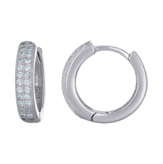 Sterling Silver Womens Cubic Zirconia Double Row Huggie Hoop Earrings