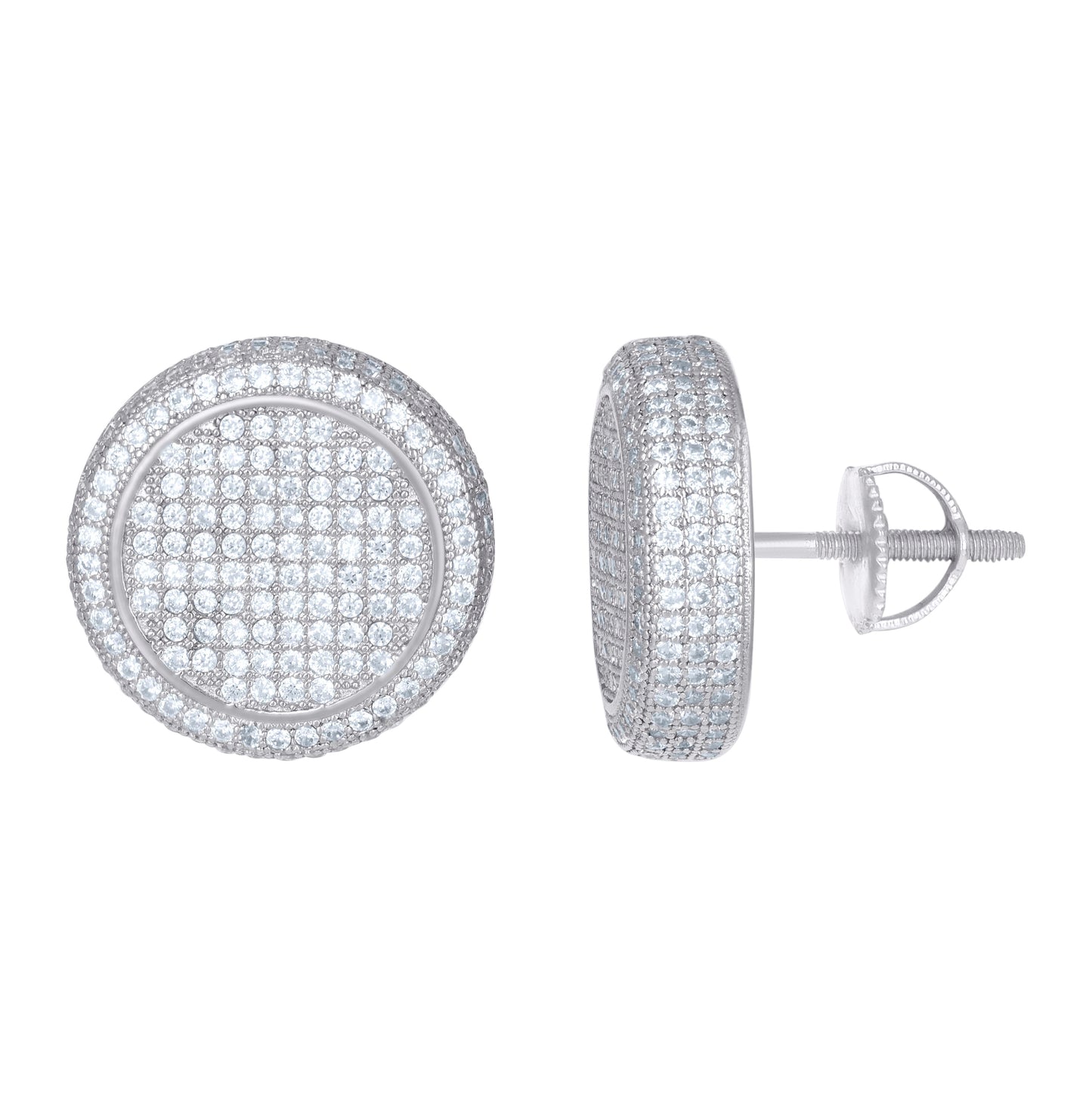 Sterling Silver Or Yellow-Tone Unisex Cubic Zirconia Round Stud Earrings