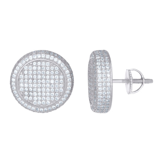 Sterling Silver Or Yellow-Tone Unisex Cubic Zirconia Round Stud Earrings
