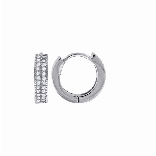 Sterling Silver Womens Cubic Zirconia Double Row Huggie Hoop Earrings