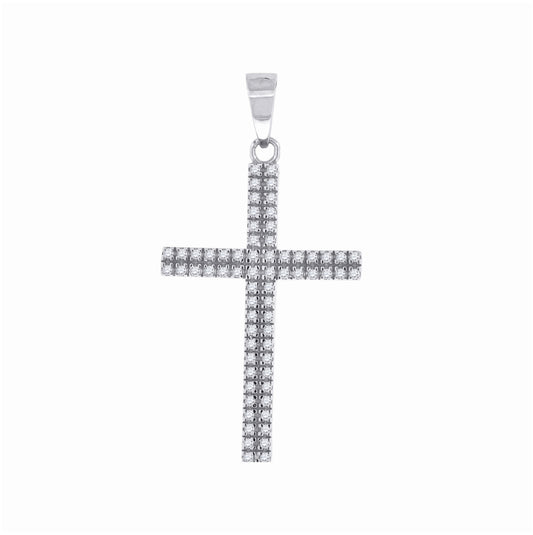 Sterling Silver Unisex Cubic-Zirconia Cross Religious Charm Pendant