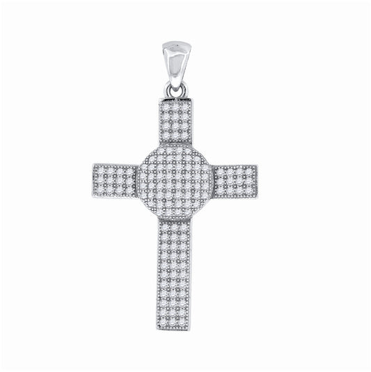 Sterling Silver Mens Cubic-Zirconia Cross Religious Charm Pendant