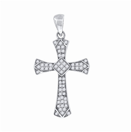 Sterling Silver Unisex Cubic-Zirconia Cross Religious Charm Pendant