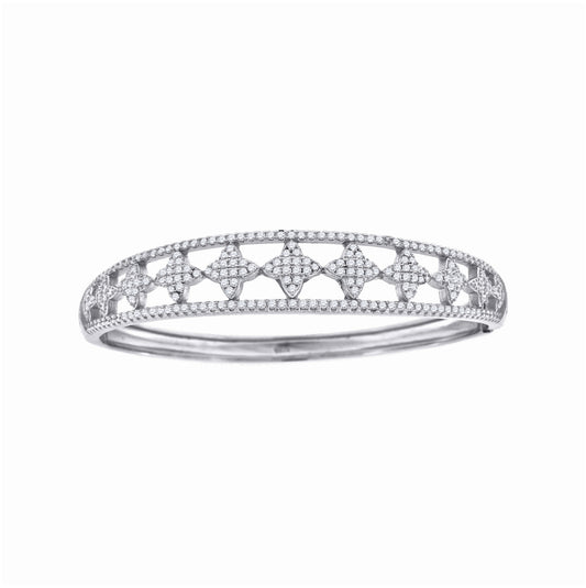 Sterling Silver Womens Micropave Cubic Zirconia Fashion Leaf Motif Bangle