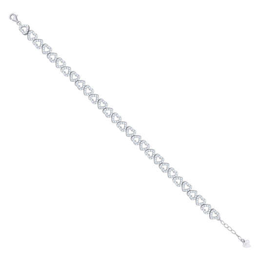 Sterling Silver Womens Cubic Zirconia Fancy Link Heart Adjustable Bracelet