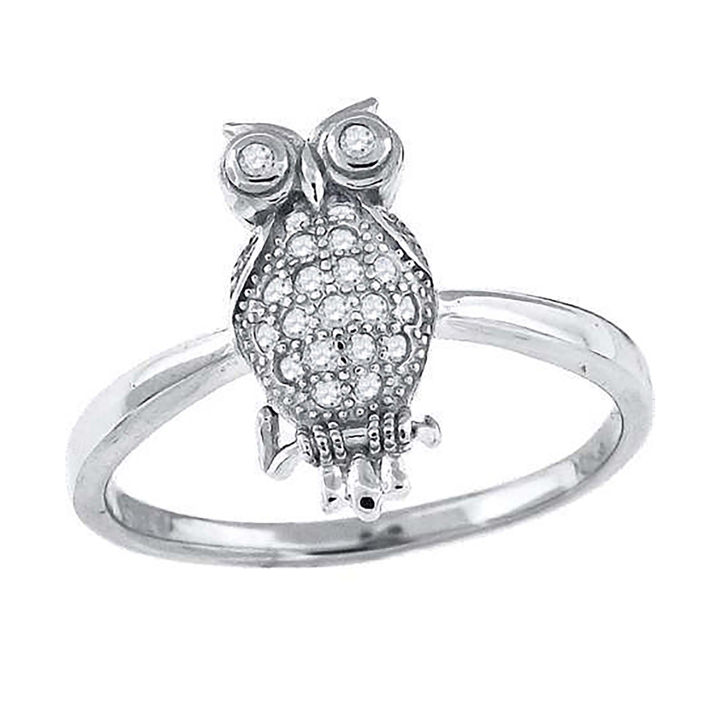 Sterling Silver Women's Cubic-Zirconia Owl Bird Fashion Bridal Anniversary Wedding Engagement Band Ring