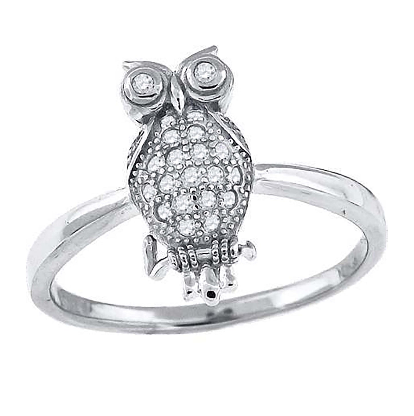 Sterling Silver Women's Cubic-Zirconia Owl Bird Fashion Bridal Anniversary Wedding Engagement Band Ring