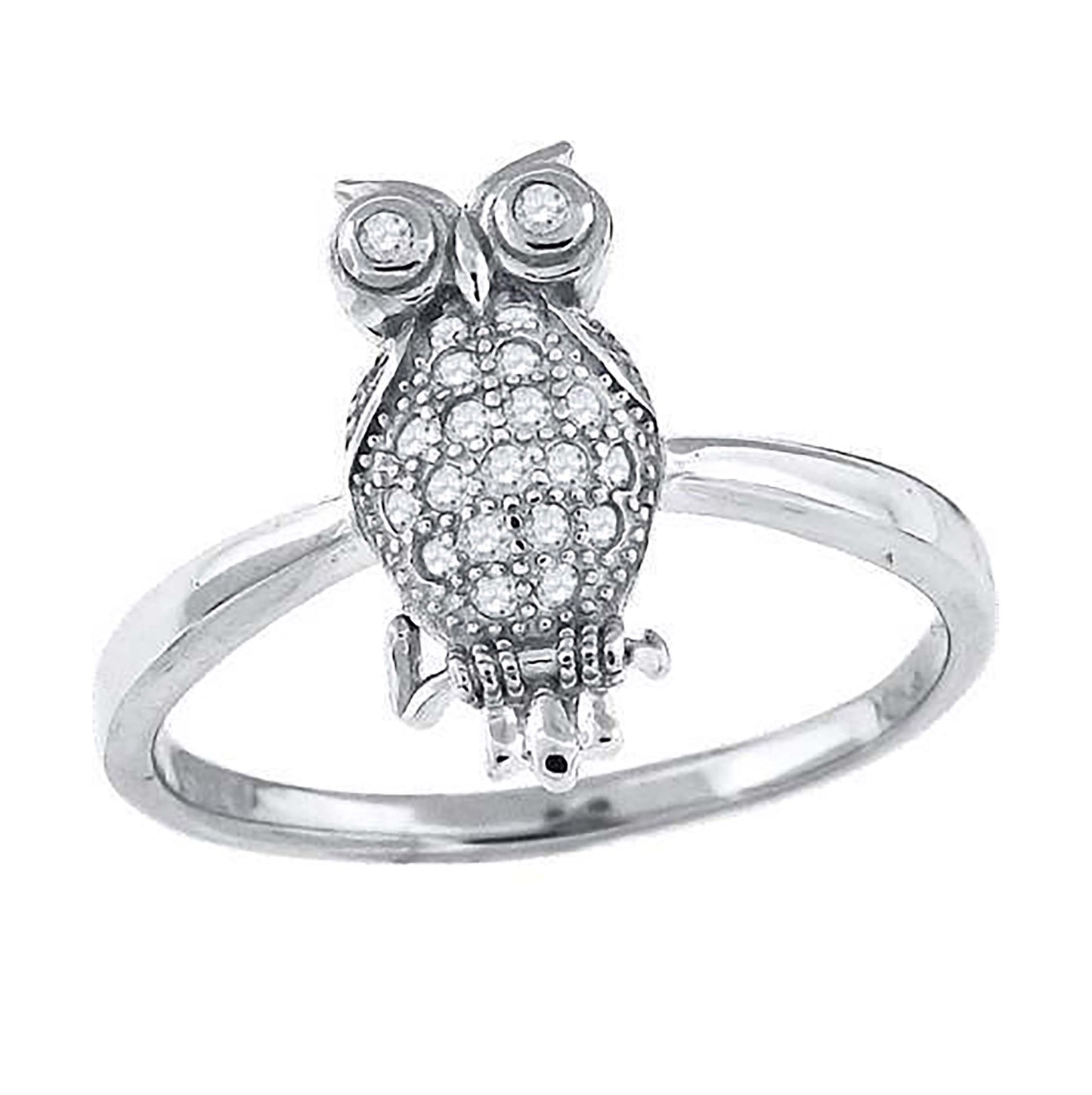 Sterling Silver Women's Cubic-Zirconia Owl Bird Fashion Bridal Anniversary Wedding Engagement Band Ring