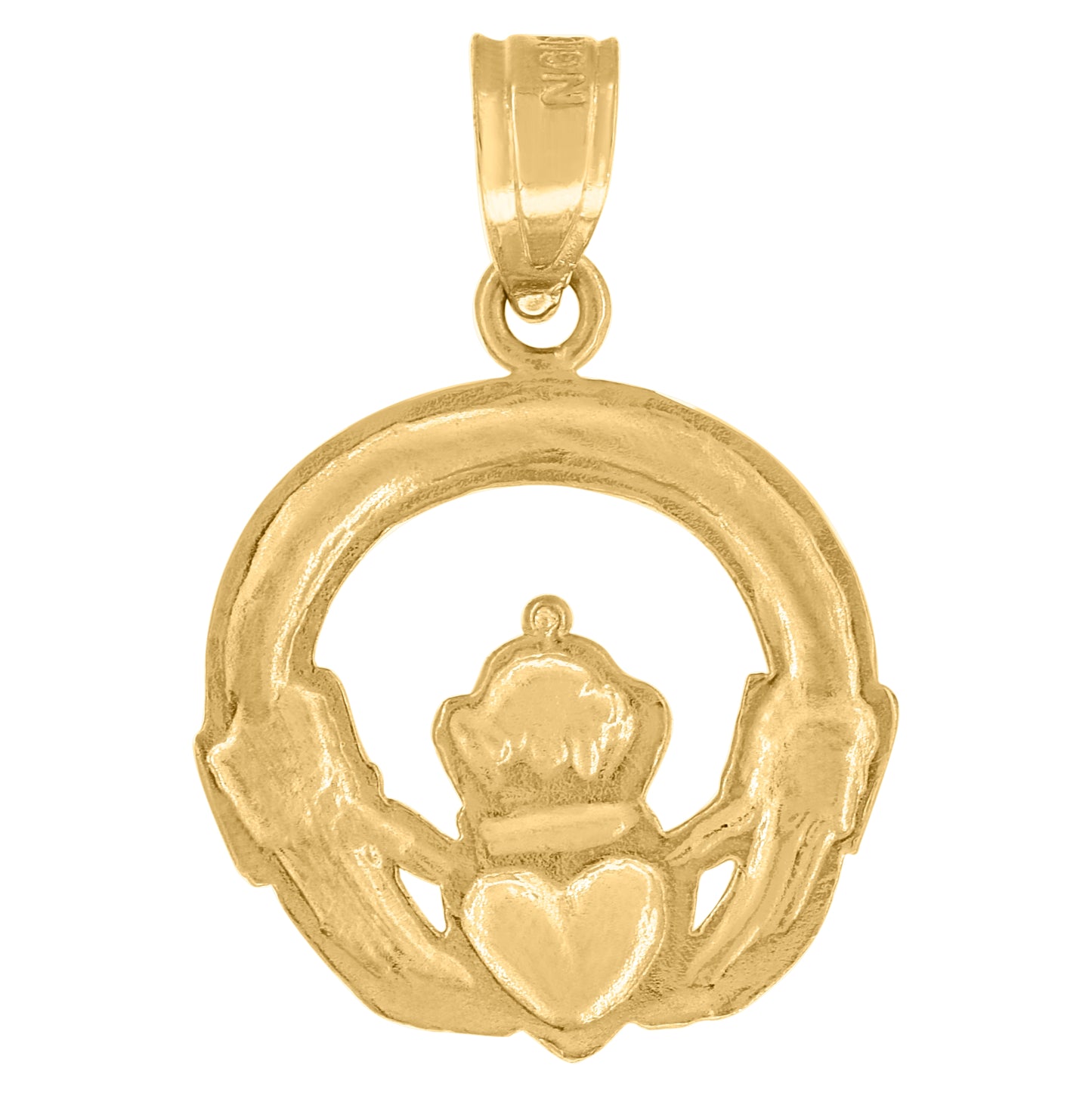 10K Yellow Gold Unisex Claddagh Crowned Heart Charm Pendant