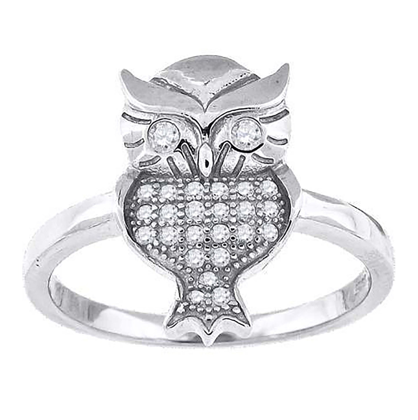Sterling Silver Womens Cubic-Zirconia Owl Bird Fashion Bridal Anniversary Wedding Engagement Band Ring