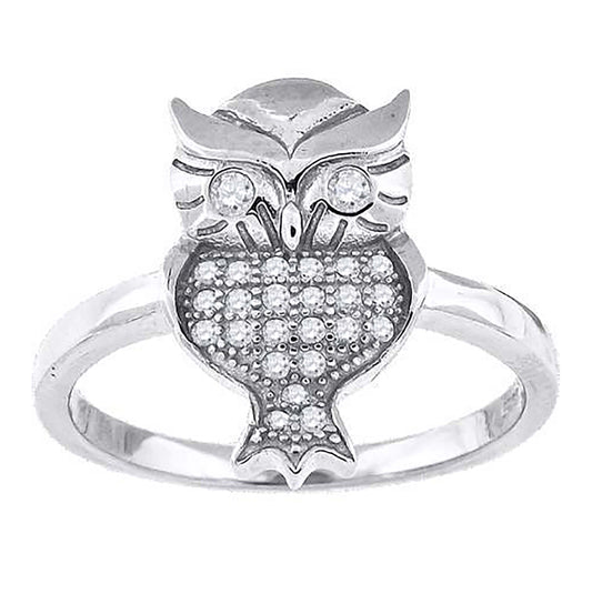 Sterling Silver Womens Cubic-Zirconia Owl Bird Fashion Bridal Anniversary Wedding Engagement Band Ring