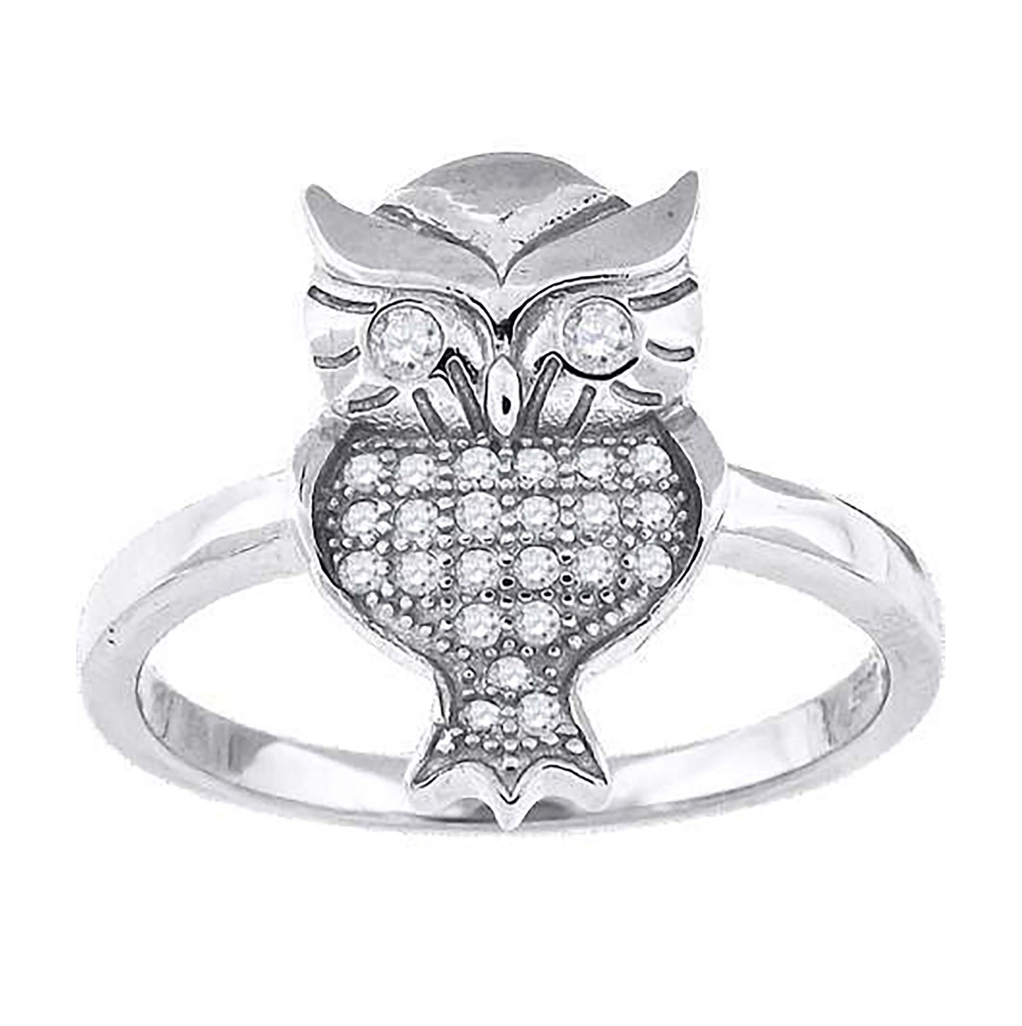 Sterling Silver Womens Cubic-Zirconia Owl Bird Fashion Bridal Anniversary Wedding Engagement Band Ring
