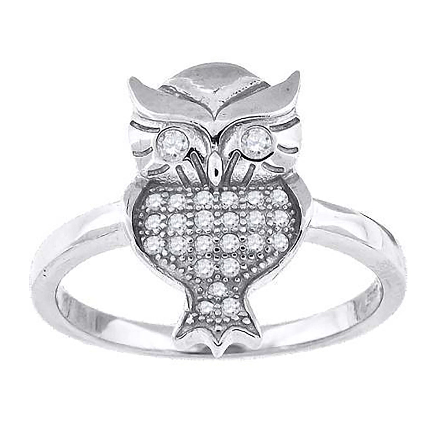 Sterling Silver Womens Cubic-Zirconia Owl Bird Fashion Bridal Anniversary Wedding Engagement Band Ring