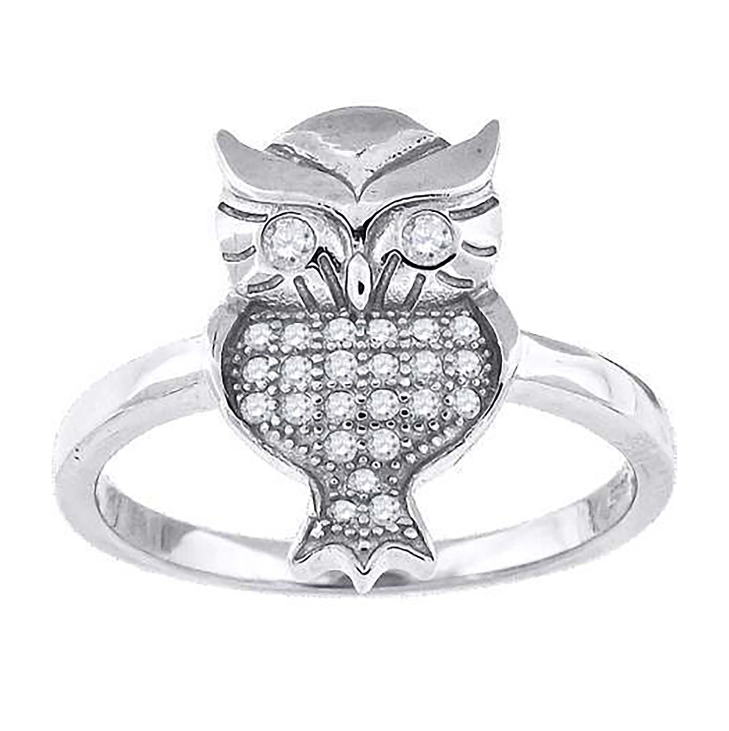 Sterling Silver Womens Cubic-Zirconia Owl Bird Fashion Bridal Anniversary Wedding Engagement Band Ring