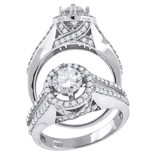 Sterling Silver Women's Cubic Zirconia Halo Bridal Anniversary Engagement Wedding Ring