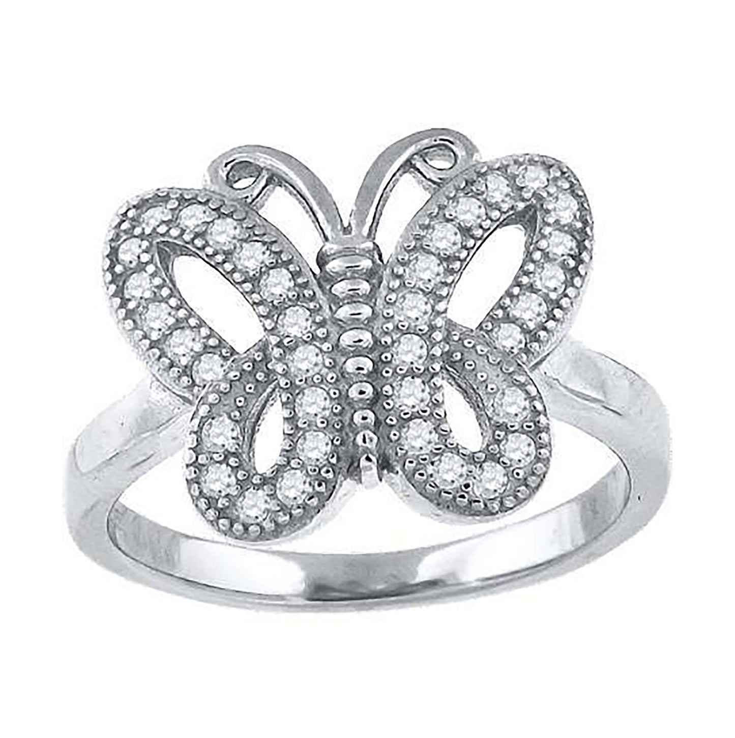 Sterling Silver Womens Cubic-Zirconia Butterfly Fashion Bridal Anniversary Wedding Engagement Band Ring