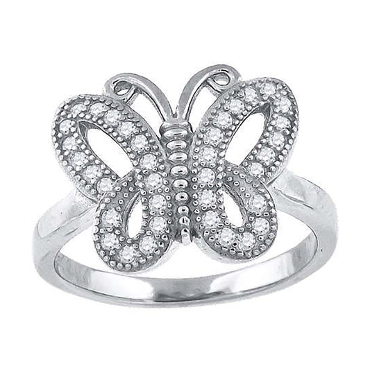 Sterling Silver Womens Cubic-Zirconia Butterfly Fashion Bridal Anniversary Wedding Engagement Band Ring