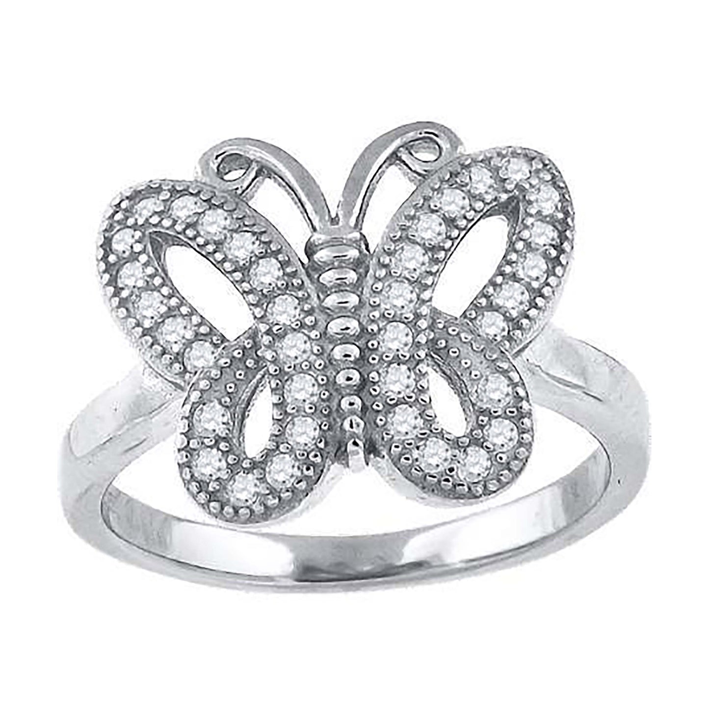 Sterling Silver Womens Cubic-Zirconia Butterfly Fashion Bridal Anniversary Wedding Engagement Band Ring