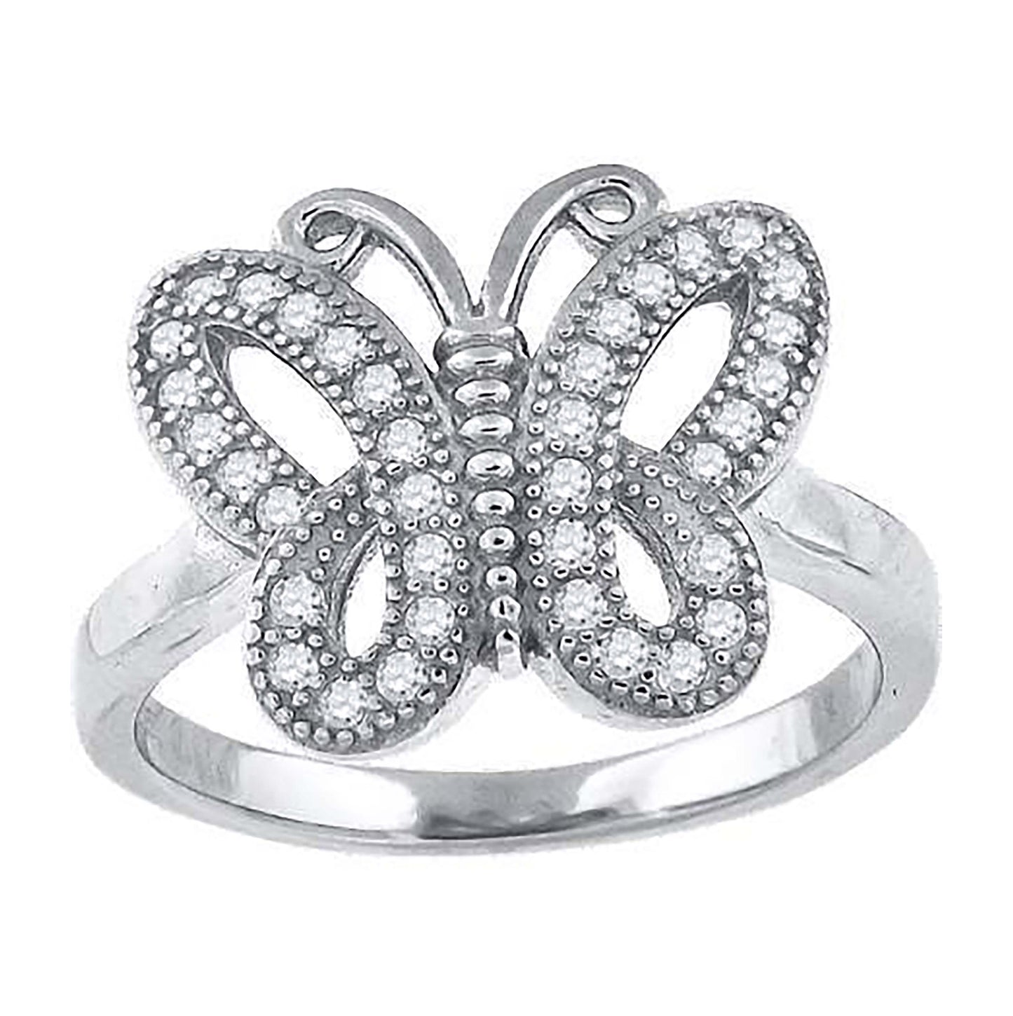 Sterling Silver Womens Cubic-Zirconia Butterfly Fashion Bridal Anniversary Wedding Engagement Band Ring