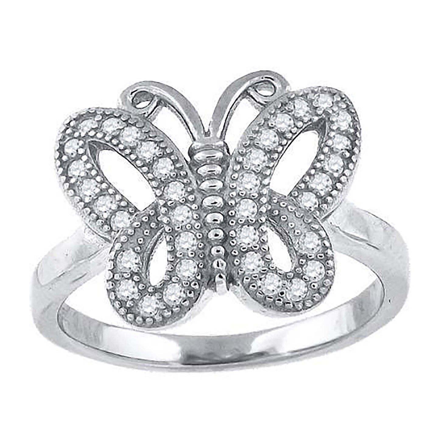 Sterling Silver Womens Cubic-Zirconia Butterfly Fashion Bridal Anniversary Wedding Engagement Band Ring