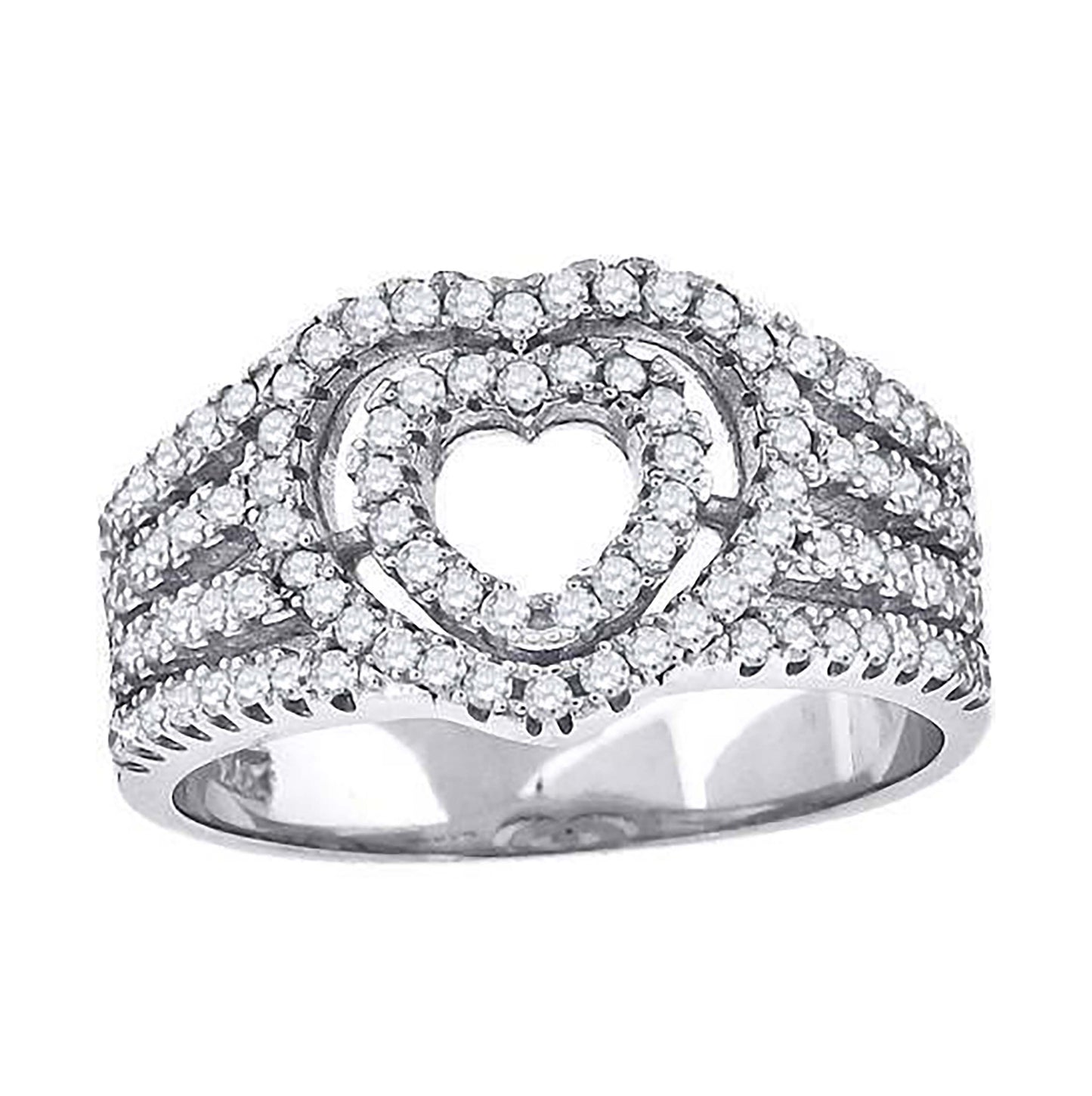 Sterling Silver Womens Cubic-Zirconia Heart Bridal Anniversary Wedding Engagement Band Ring