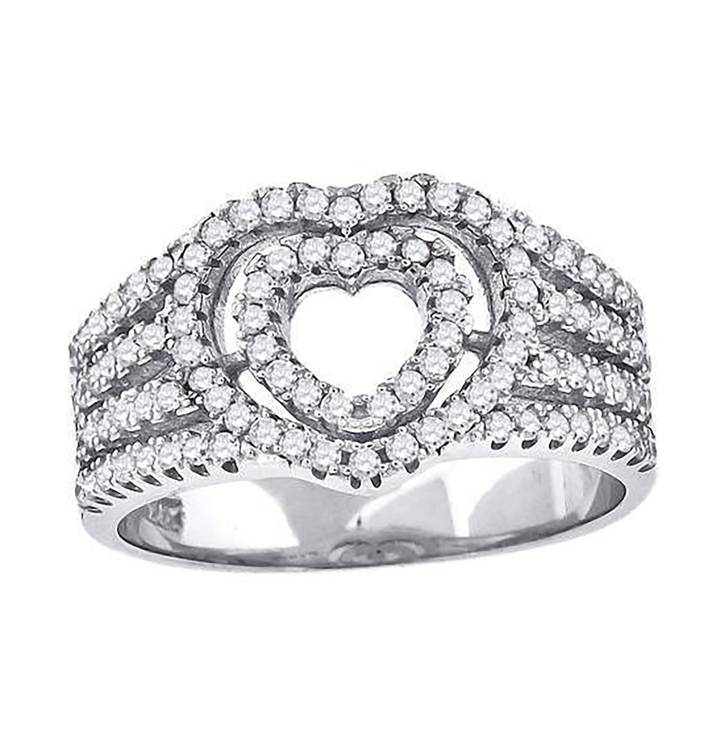 Sterling Silver Womens Cubic-Zirconia Heart Bridal Anniversary Wedding Engagement Band Ring