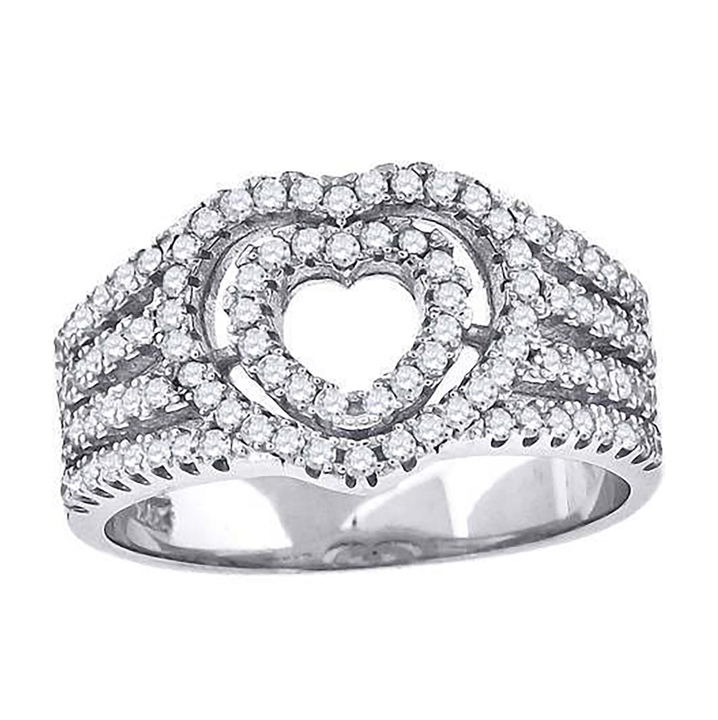 Sterling Silver Womens Cubic-Zirconia Heart Bridal Anniversary Wedding Engagement Band Ring