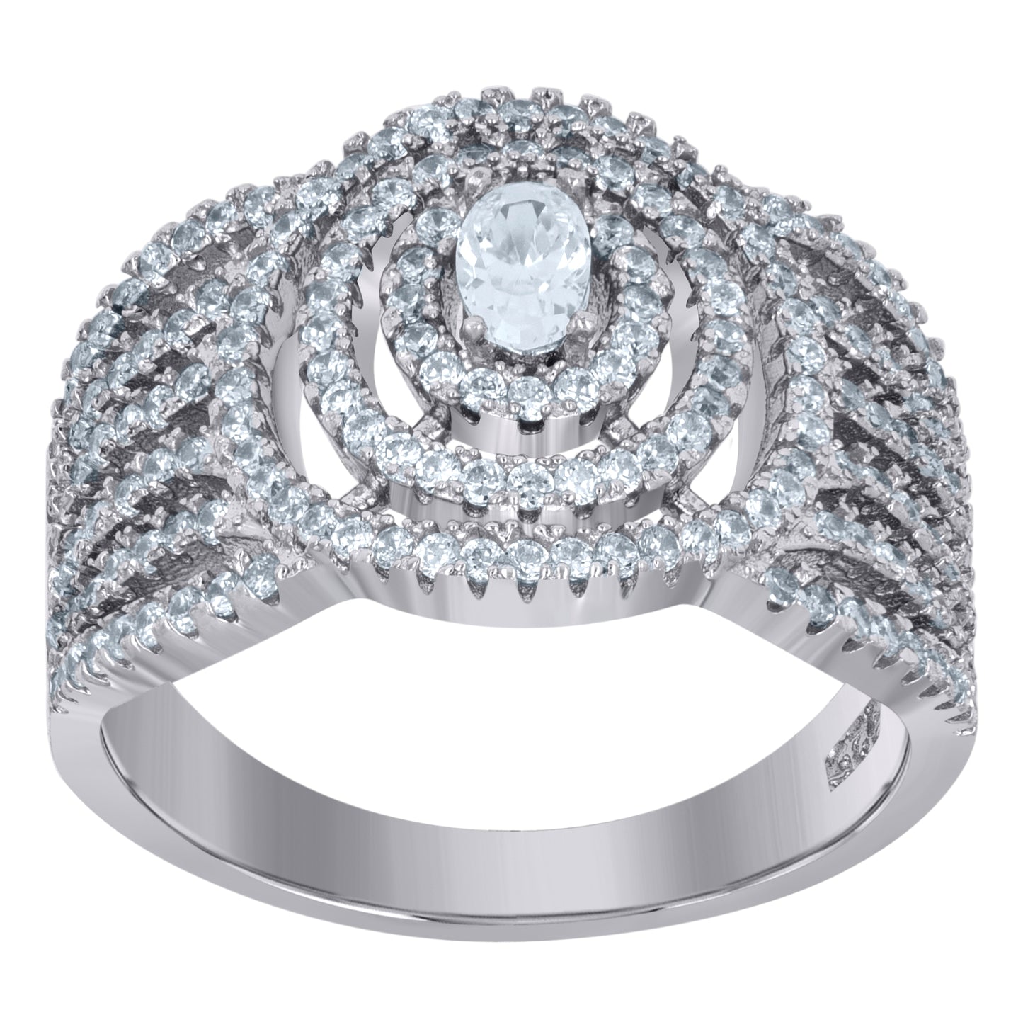 Sterling Silver Womens Oval Cubic-Zirconia Fashion Bridal Anniversary Wedding Engagement Band Ring