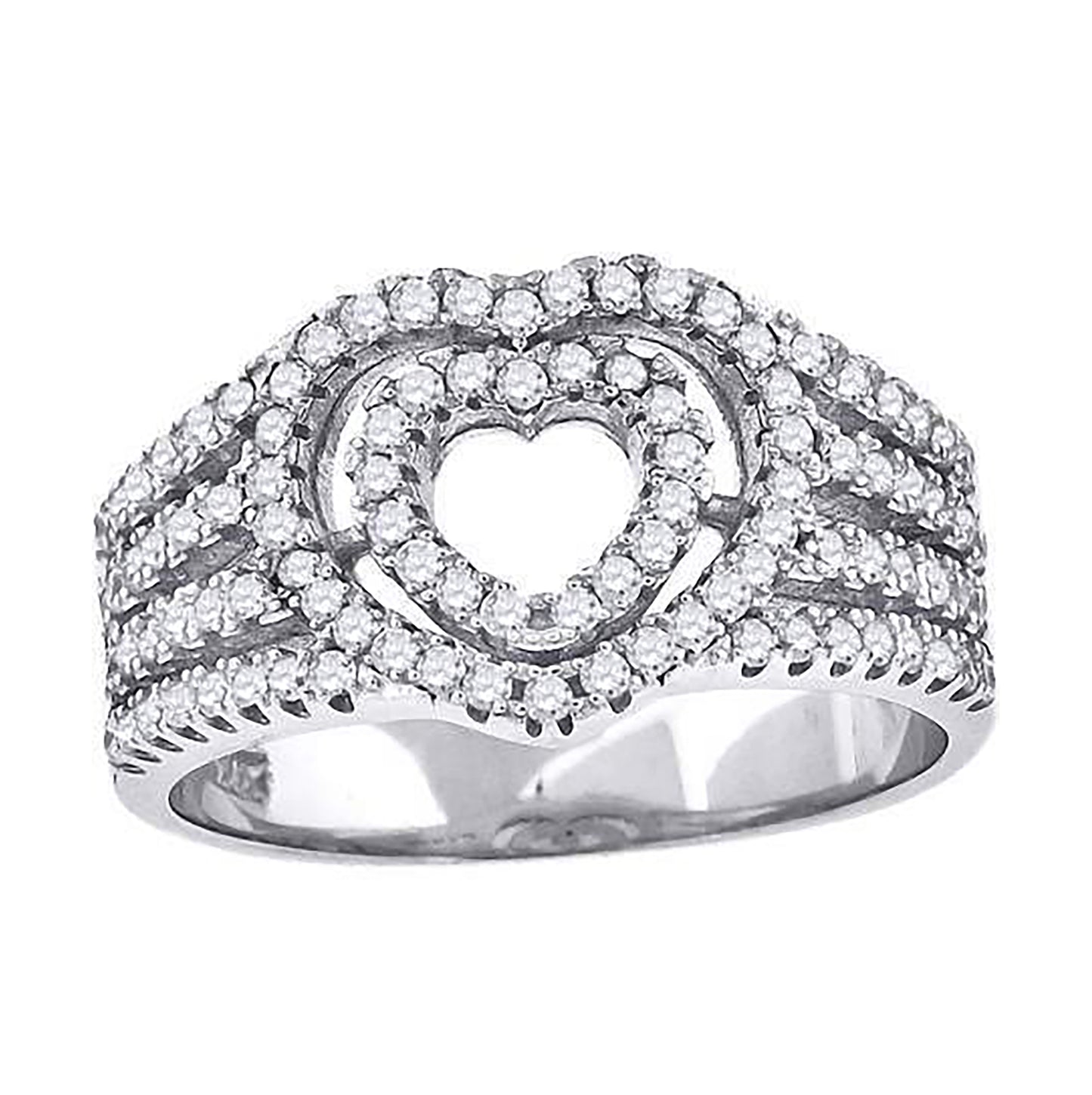 Sterling Silver Womens Cubic-Zirconia Heart Bridal Anniversary Wedding Engagement Band Ring