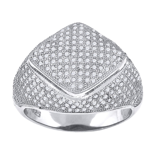 Sterling Silver Mens Cubic Zirconia Square Head Presidential Bridal Anniversary Wedding Engagement Band Ring Sizes 9 To 12